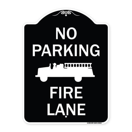 SIGNMISSION No Parking Fire Lane with Graphic Heavy-Gauge Aluminum Architectural Sign, 24" x 18", BW-1824-23624 A-DES-BW-1824-23624